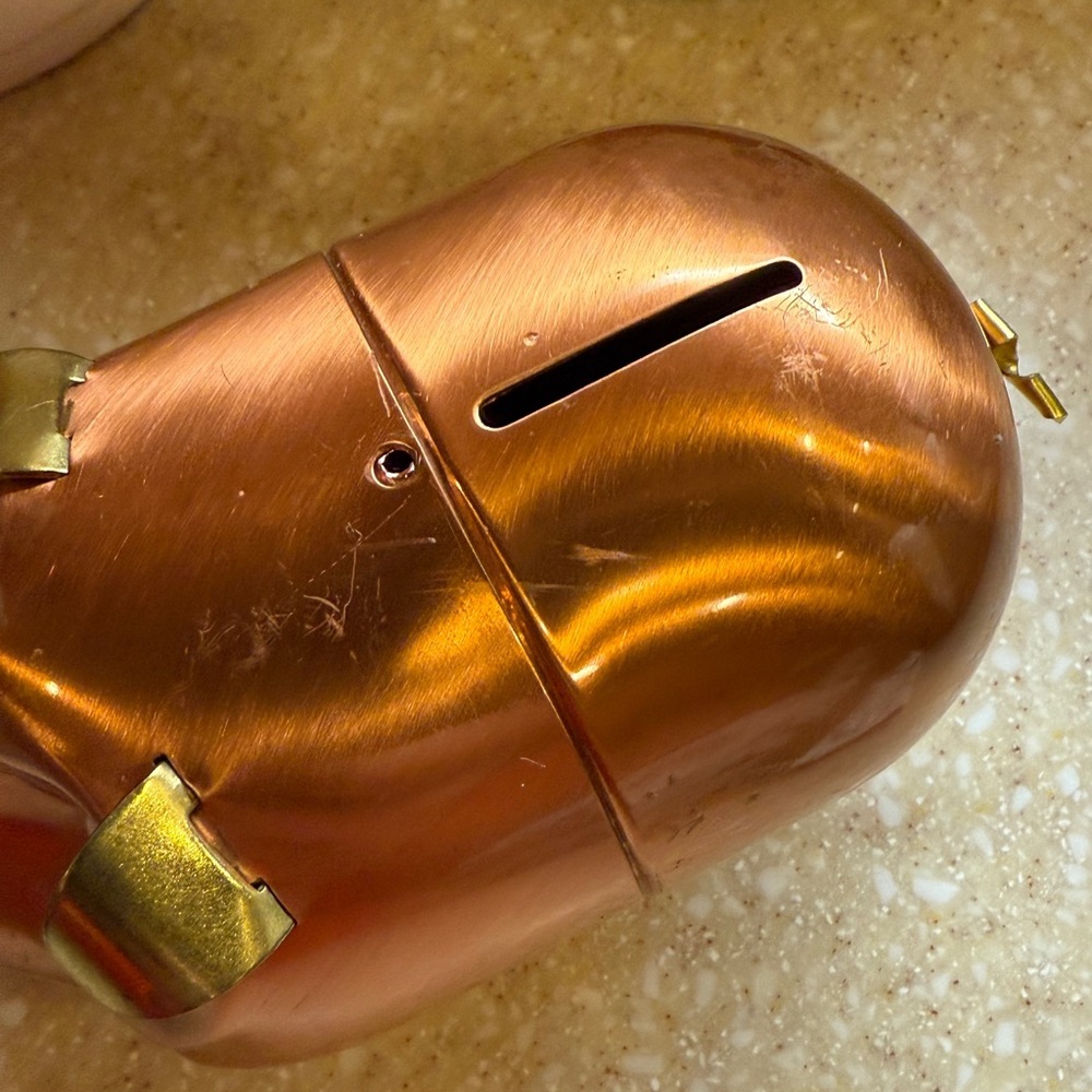 Vintage 1970’s Copper Piggy Bank with Gold Accents Copper Pig - Picture 4 of 13